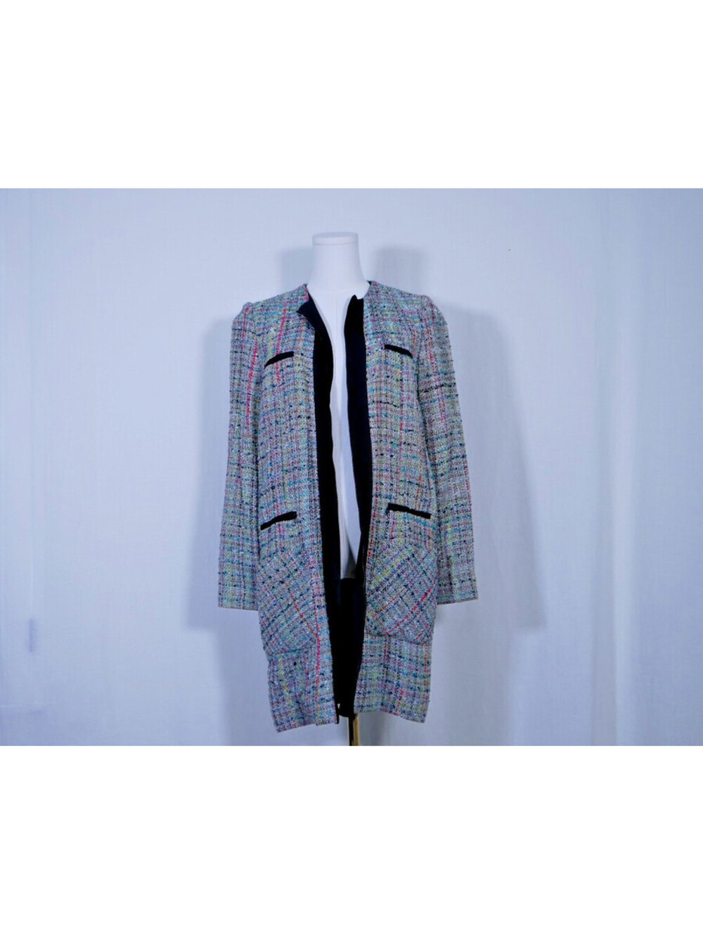 Jenni Kayne Multicolor Boucle Tweed Longline Coat  Women's Size Medium